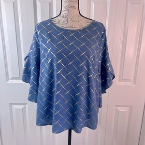Blue 3/4 sleeve blouse top